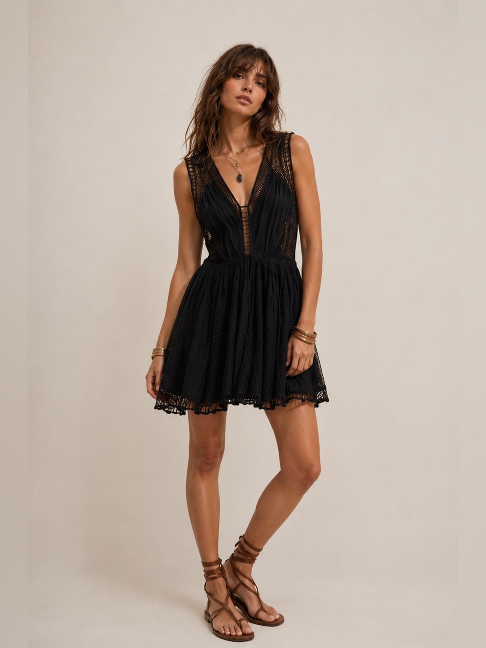 Free People FP One open crochet wrap dress size small deep navy